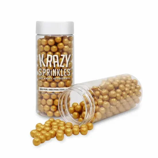 Krazy Sprinkles - Gold Pearl 8mm Beads (1/2 Cup, 1x Jar) for Cakes, Ice Cream & Cookies {3}