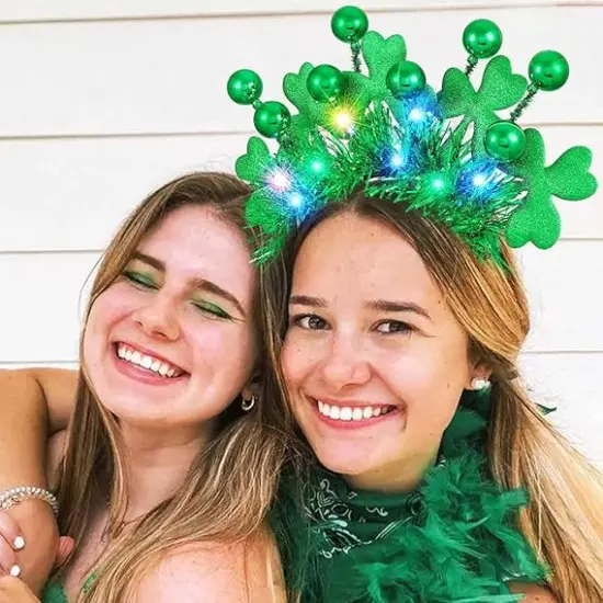 Light Up St Patricks Day Headband LED Shamrock Headpiece Green Ball Hair Band Parade Costume Headwear Irish Day Hair Accessories for Women and Girls {4}