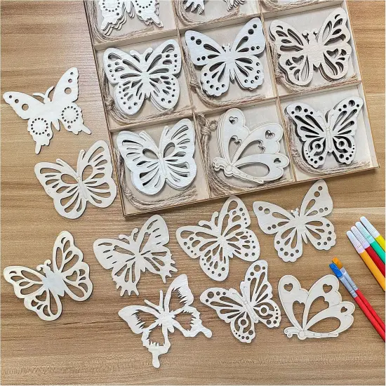 Pack of 45 Unfinished Wooden Butterfly Shaped Cutouts for DIY Crafts 3.5 Inch 5-Count Each {1}