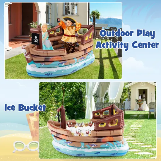 Inflatable Pirate Ship Playhouse with Built-in Motor and Inflatable Toy Sword-Brown {3}