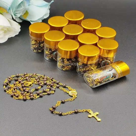 12 Black Beads Rosary Crucifix Cross in Glass Bottle Beaded Baptism Christiening {2}