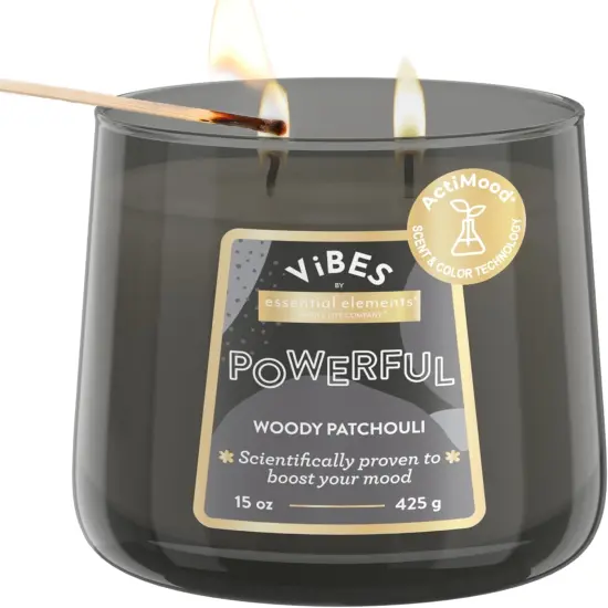 Candle-Lite Vibes Woody Patchouli Scented Candles, Perfect Relaxation Valentines Day Gifts for Her, Aromatherapy Mood-Enhancing, 15 oz 2-Wick Jar, 86 Hours Burn Time {1}