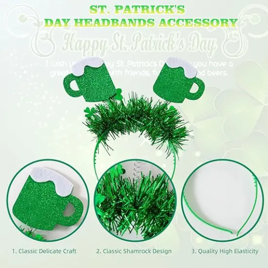 8Pcs St. Patrick's Day Headbands, Green Shamrock Clover Hats Headband Boppers, Saint Patricks Day Irish Headwear Costume Accessories Top Hat Head Band Bopper Party Favors for Women Men Kids {4}
