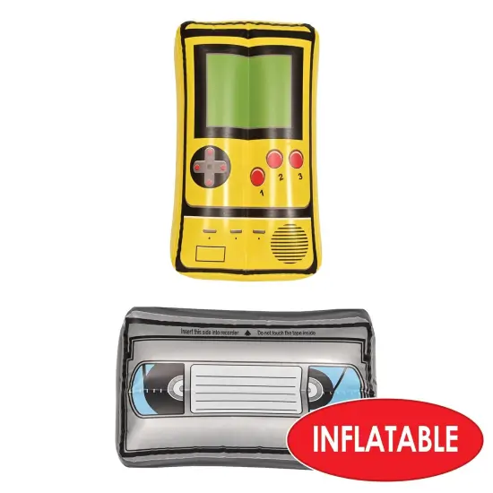 6 Pack Bulk Inflatable VHS Tape & Handheld Game Party Set {4}
