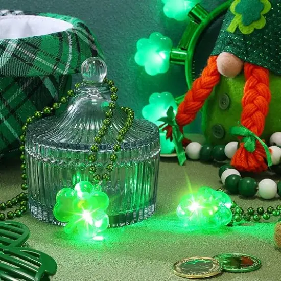 St. Patrick's Day Accessories Green Light up Shamrocks Necklaces St Patrick Day Beads Led Green Shamrock Necklace Irish Metallic for Irish St. Patrick Party Dressing up Costume Supplies {4}