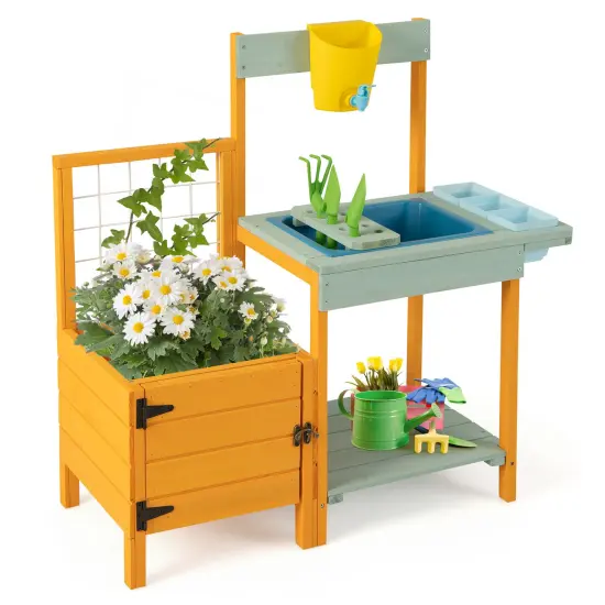 Kids Outdoor Potting Bench with See-Through Window {1}