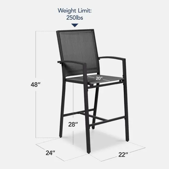 Best Choice Products Outdoor Barstools Set of 2, Bar Height Patio Chairs w/ All-Weather Mesh Black/Black {2}