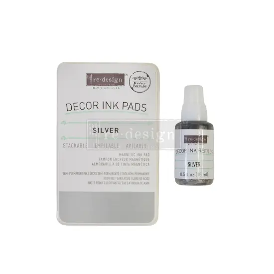 Decor Ink Pad - Silver - 1 magnetic case + dry ink pad + 10ml ink bottle ink  {1}