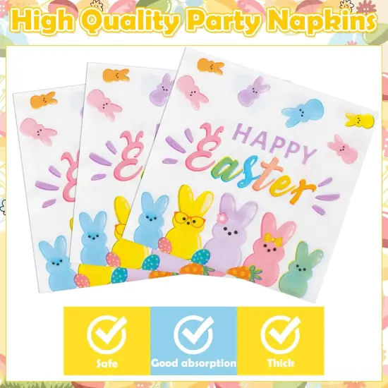 96Pcs Easter Bunny Peeps Party Plates Supplies - Happy Easter Rabbits Party Tableware Decorations Disposable Paper Plates Napkins Forks for Kids Spring Birthday Baby Shower, Serves 24 {4}