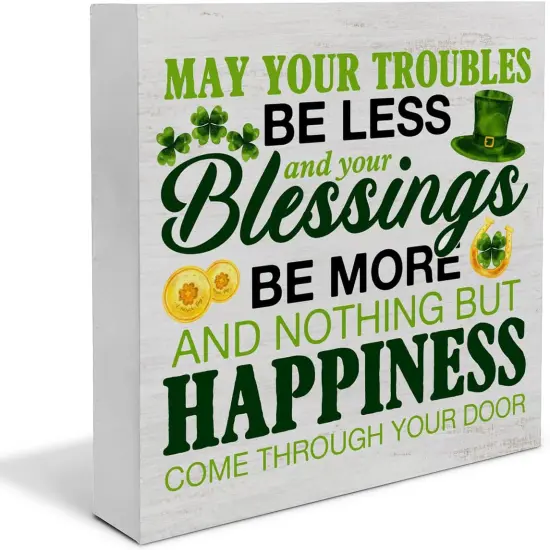 St. Patricks Day Decor, Rustic Irish Blessings Decor May Your Troubles Be Less Wood Block {1}