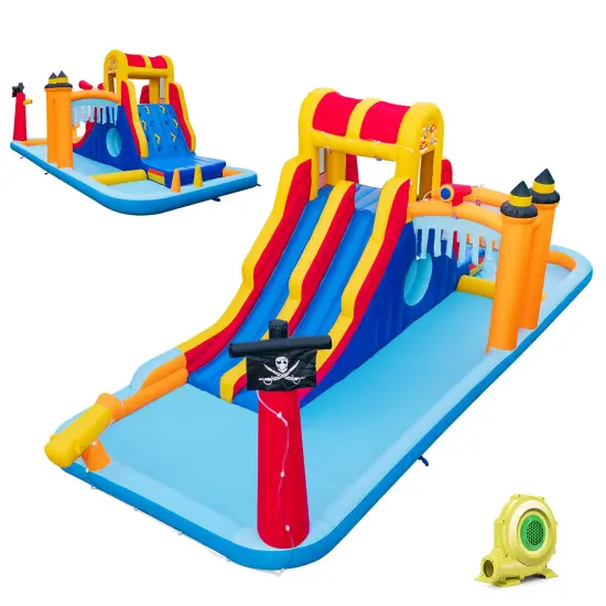 6-In-1 Inflatable Water Slide with Dual Slides Climbing Wall and Cave Crawling Game with 950W Blower {1}