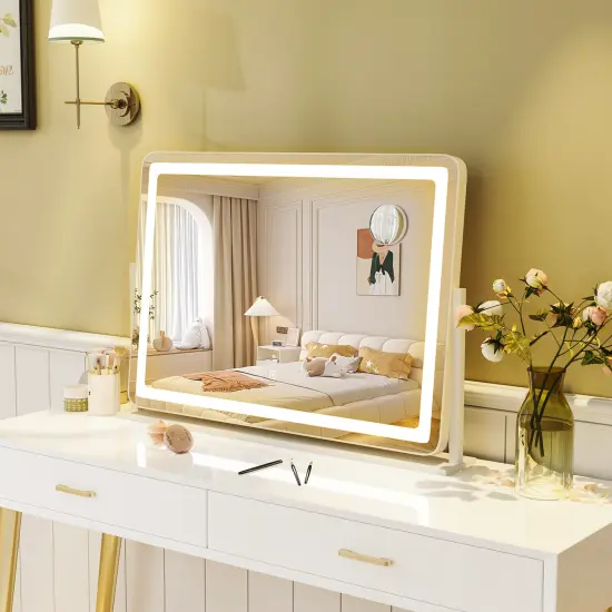 32 x 22 Inch Large Makeup Vanity Mirror with 3-Color Lighting Mode-White {1}