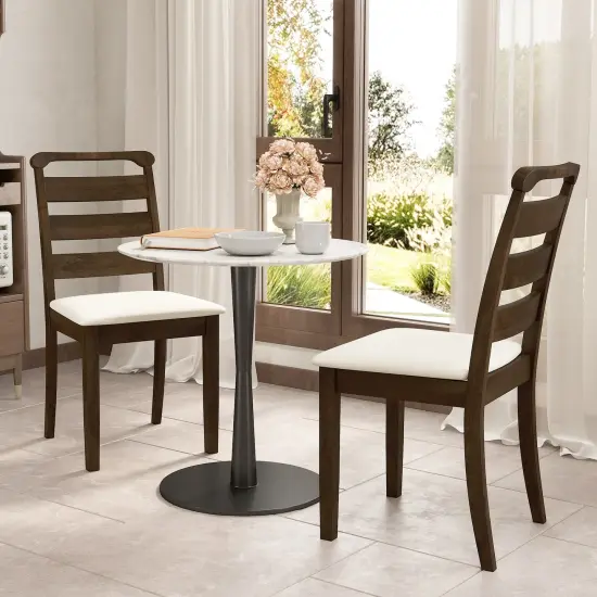 Polyester Upholstered Wooden Dining Chair Set of 2-Walnut {3}