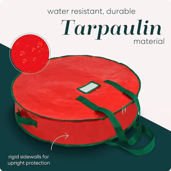 Christmas Wreath Storage Bag - Durable, Tarp Material, Zipper, Sturdy Carry Handles, Pest Protection - Ideal Home, Garage Organization for Seasonal Holiday Wreath Decorations. (30") {4}