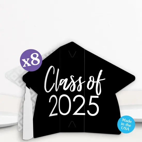 Big Dot of Happiness 8 Count Black and White Graduation 3D Centerpiece Table Decorations, Freestanding Class of 2025 Grad Party Centerpieces {1}