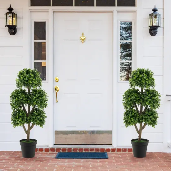 45 Inch Artificial Boxwood Topiary Ball Tree Perfect for Indoor-Outdoor Decor {3}