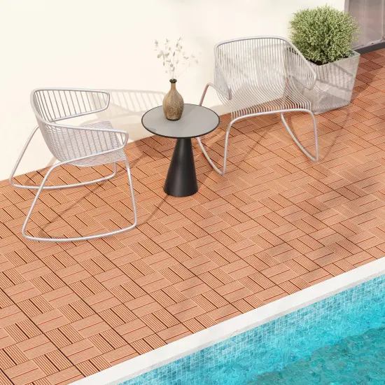 18 Pieces 12 x 12 Inch All Weather Interlocking Deck Tiles Ideal for Outdoor Use Brown {2}