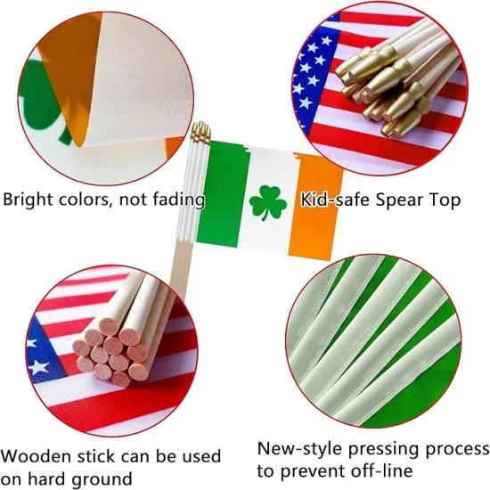 TSMD Ireland Irish Shamrock Stick Flag Saint Patrick's Day Clover Small Mini Hand Held Flags,5x8 Inch,12 Pack {4}
