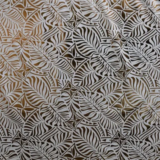 1 Yard Monstera Leaf Tiara Fabric, Foil Print Polyester, 36in L x 60in W Gold & White {1}