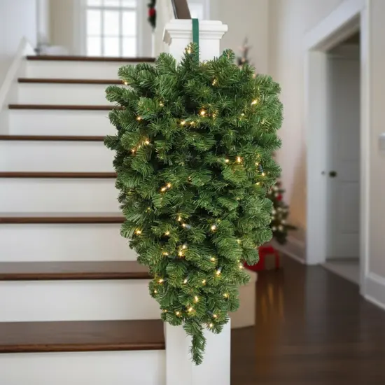 Northlight Pre-Lit Pine Artificial Christmas Column Swag - 36" - Warm White LED Lights Green {5}