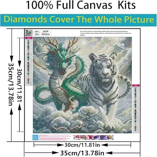 5D Diamond Painting Art Kit &ndash; Blue Dragon & White Tiger {2}