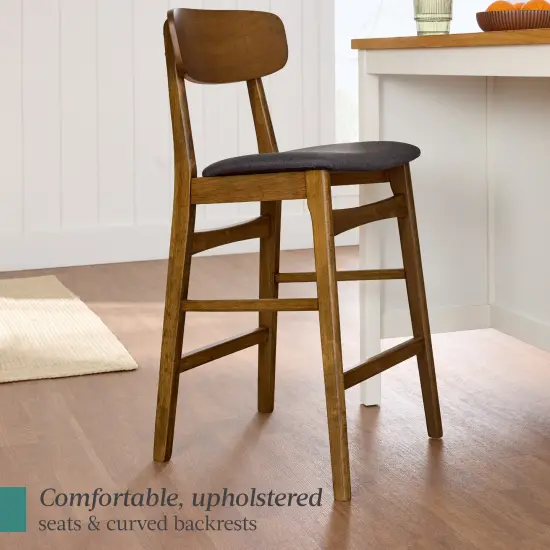 Best Choice Products 2-Piece Farmhouse Counter Height Bar Stool Set w/ Cushioned Seat, Wooden Backrest Walnut/Charcoal {5}