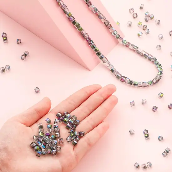 200 Pcs Austrian Crystal Cube Beads Green and Pink Square Glass Bead Quartz Loose Seed Beads {3}