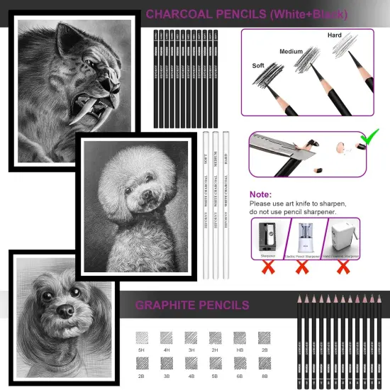 136 PCS Drawing & Sketching Set,Pro Art Supplies with Graphite,Charcoal,Colored,Watercolor Book and Coloring Book {5}