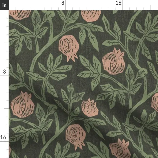 Various Fabrics by the Yard or Fat Quarter Moody Pomegranate Modern Botanical Fruit Arts And Crafts Nouveau Vintage Style Retro Green Custom Printed Fabric by Spoonflower {2}