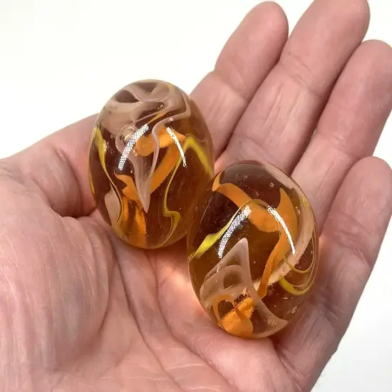 FIrefly 35mm Marbles~set of 2 Boulders glass Clear Orange/yellow/White {1}