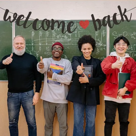 Welcome Back Banner Black Back to School Decorations Hanging Banner {5}