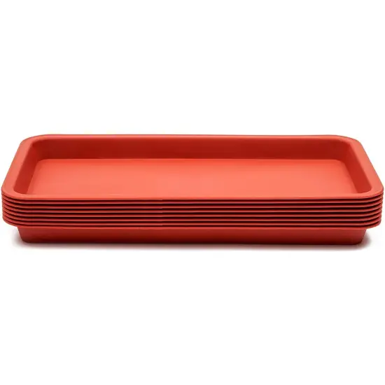 8 Pack Plastic Plant Drip Trays for Planters, Pots, Rectangular Saucer Pans for Indoors, Outdoors (Terracotta Red, 6.5x12 in) {5}