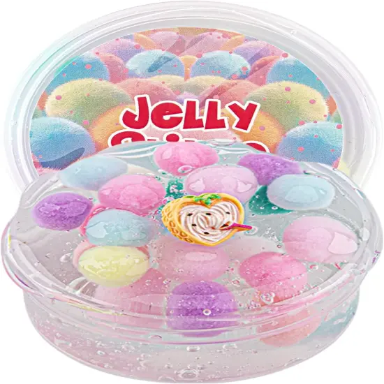 Rainbow Pom-poms Clear Premade Slime {1}