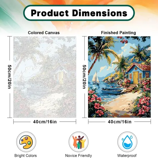 Paint by Numbers Kit for Adults Beginner, Beach Landscape 16x20 Inch {3}