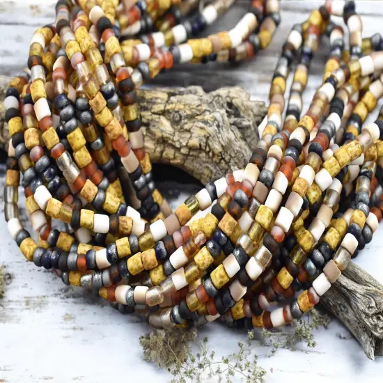 6/0 Aged Matte Honeycomb Tube Picasso Mix Seed Beads (20" Strand) {2}