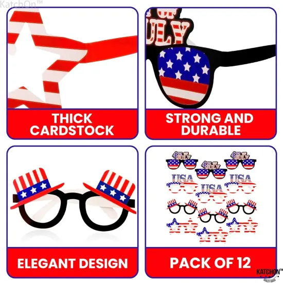 Pack of 12 - 4th of July Glasses Decorations Red, White and Blue {3}
