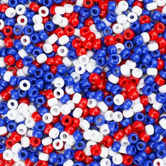 1000+ Pony Beads 9mm Patriotic Acrylic Red White Blue Beads for 4th of July {1}