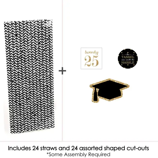 Big Dot of Happiness Gold 2025 Graduation Paper Straw Decor - Party Striped Decorative Straws - Set of 24 {4}