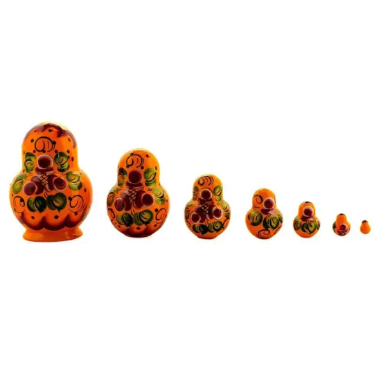 Set of 7 Orange and Red Dress Wooden Nesting Dolls 3.5 Inches {3}