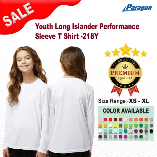 Paragon&reg; Youth Long Islander Performance Sleeve T Shirt Aqua Blue {2}