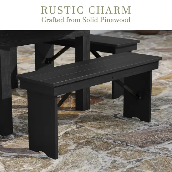 Merrick Lane Antique Solid Pine Folding Farmhouse Style Bench Black Wash {3}