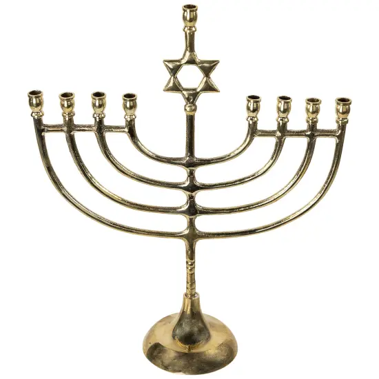 Northlight Star of David Smooth Slim Hanukkah Menorah - 12" - Brass Gold {3}