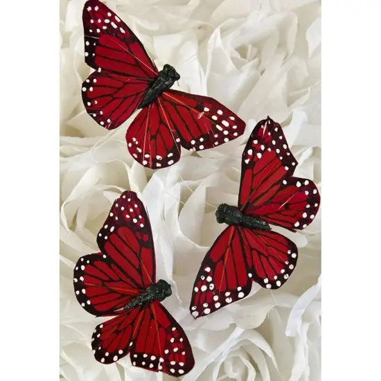 Realistic Burgundy Butterflies on Bendable Wire 1 3/4 &times; 1 Inches {1}
