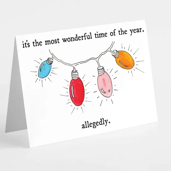 Funny Christmas Card - 24-Pack Holiday Greeting Cards with "It's the Most Wonderful Time of the Year. Allegedly." Message and Festive Light Design, Blank Inside for Personalized Holiday Wishes - Playful and Unique Stationery Set {1}