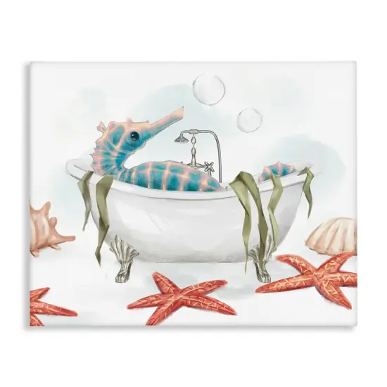 Stupell Industries Seahorse Resting Nautical Bath Canvas Wall Art {1}