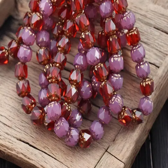 *20* 6mm Bronze Washed Mixed Pink Opal and Ruby Red Fire Polished Cathedral Beads {2}