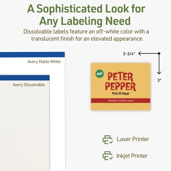 Avery Dissolvable Labels, 3" x 3.75" Rectangle {4}