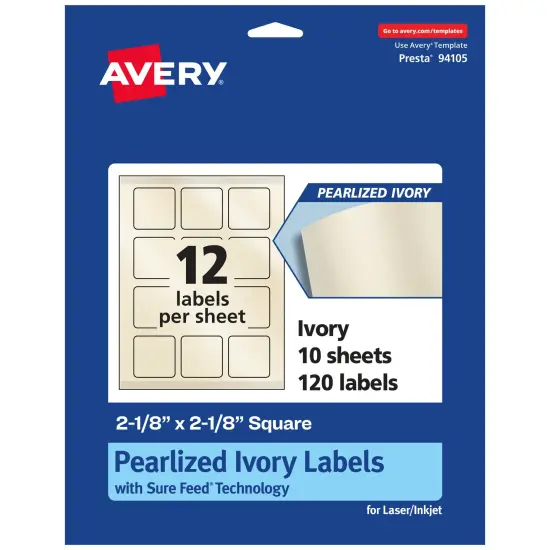 Avery Pearlized Ivory Square Labels with Sure Feed Technology, Print-to-the-Edge, 2-1/8" x 2-1/8" {1}
