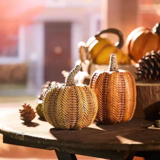 2pcs Statue Rattan Pumpkin Fall Decoration {2}