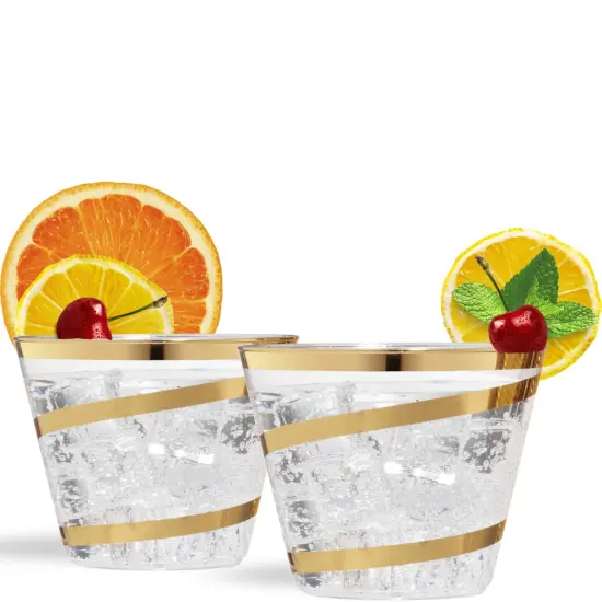 110 Pack 9 oz Disposable Clear Plastic Cups| Gold Rimmed Disposable Cups {12}